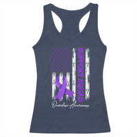 Support Squad Overdose Awareness Racerback Tank Top Purple Ribbon American Flag Graphic