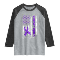 Support Squad Overdose Awareness Raglan Shirt Purple Ribbon American Flag Graphic