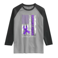 Support Squad Overdose Awareness Raglan Shirt Purple Ribbon American Flag Graphic