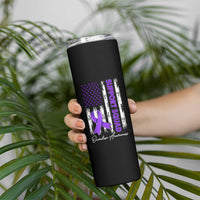 Support Squad Overdose Awareness Skinny Tumbler Purple Ribbon American Flag Graphic