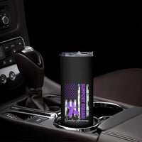 Support Squad Overdose Awareness Skinny Tumbler Purple Ribbon American Flag Graphic