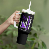 Support Squad Overdose Awareness Tumbler With Handle Purple Ribbon American Flag Graphic