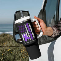 Support Squad Overdose Awareness Tumbler With Handle Purple Ribbon American Flag Graphic