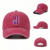 Support Squad Overdose Awareness Washed Cotton Baseball Cap Purple Ribbon American Flag Graphic