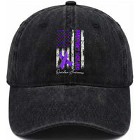 Support Squad Overdose Awareness Washed Cotton Baseball Cap Purple Ribbon American Flag Graphic