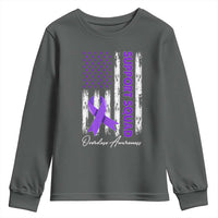 Support Squad Overdose Awareness Youth Sweatshirt Purple Ribbon American Flag Graphic