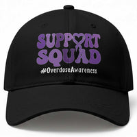 Support Squad Overdose Awareness Baseball Cap Purple Ribbon Groovy Typography Graphic