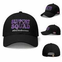 Support Squad Overdose Awareness Baseball Cap Purple Ribbon Groovy Typography Graphic