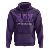 Support Squad Overdose Awareness Hoodie Purple Ribbon Groovy Typography Graphic