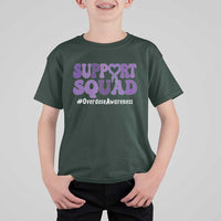 Support Squad Overdose Awareness T Shirt For Kid Purple Ribbon Groovy Typography Graphic