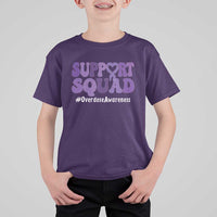 Support Squad Overdose Awareness T Shirt For Kid Purple Ribbon Groovy Typography Graphic