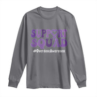 Support Squad Overdose Awareness Long Sleeve Shirt Purple Ribbon Groovy Typography Graphic