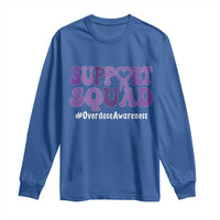 Support Squad Overdose Awareness Long Sleeve Shirt Purple Ribbon Groovy Typography Graphic