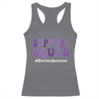 Support Squad Overdose Awareness Racerback Tank Top Purple Ribbon Groovy Typography Graphic