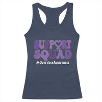 Support Squad Overdose Awareness Racerback Tank Top Purple Ribbon Groovy Typography Graphic