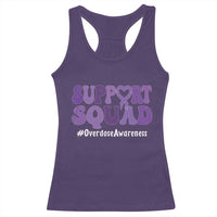 Support Squad Overdose Awareness Racerback Tank Top Purple Ribbon Groovy Typography Graphic