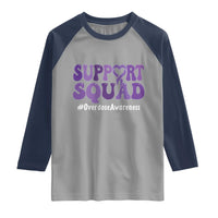 Support Squad Overdose Awareness Raglan Shirt Purple Ribbon Groovy Typography Graphic