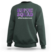 Support Squad Overdose Awareness Sweatshirt Purple Ribbon Groovy Typography Graphic