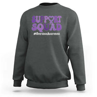Support Squad Overdose Awareness Sweatshirt Purple Ribbon Groovy Typography Graphic