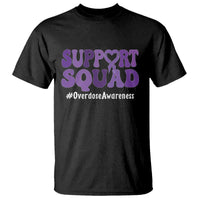 Support Squad Overdose Awareness T Shirt Purple Ribbon Groovy Typography Graphic