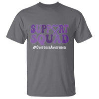 Support Squad Overdose Awareness T Shirt Purple Ribbon Groovy Typography Graphic