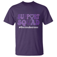 Support Squad Overdose Awareness T Shirt Purple Ribbon Groovy Typography Graphic