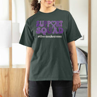 Support Squad Overdose Awareness T Shirt For Women Purple Ribbon Groovy Typography Graphic