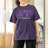 Support Squad Overdose Awareness T Shirt For Women Purple Ribbon Groovy Typography Graphic
