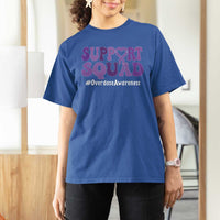 Support Squad Overdose Awareness T Shirt For Women Purple Ribbon Groovy Typography Graphic