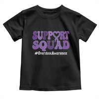 Support Squad Overdose Awareness Toddler T Shirt Purple Ribbon Groovy Typography Graphic