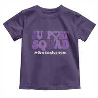 Support Squad Overdose Awareness Toddler T Shirt Purple Ribbon Groovy Typography Graphic
