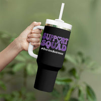 Support Squad Overdose Awareness Tumbler With Handle Purple Ribbon Groovy Typography Graphic
