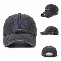 Support Squad Overdose Awareness Washed Cotton Baseball Cap Purple Ribbon Groovy Typography Graphic