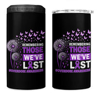 Overdose Awareness 4 in 1 Can Cooler Tumbler Remembering Those We Have Lost Dandelion Purple Ribbon Memorial