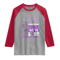 Overdose Awareness Raglan Shirt Remembering Those We Have Lost Dandelion Purple Ribbon Memorial
