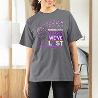 Overdose Awareness T Shirt For Women Remembering Those We Have Lost Dandelion Purple Ribbon Memorial