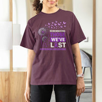 Overdose Awareness T Shirt For Women Remembering Those We Have Lost Dandelion Purple Ribbon Memorial