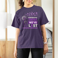 Overdose Awareness T Shirt For Women Remembering Those We Have Lost Dandelion Purple Ribbon Memorial
