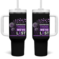 Overdose Awareness Tumbler With Handle Remembering Those We Have Lost Dandelion Purple Ribbon Memorial
