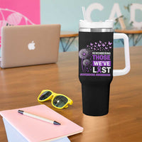 Overdose Awareness Tumbler With Handle Remembering Those We Have Lost Dandelion Purple Ribbon Memorial