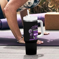 Overdose Awareness Tumbler With Handle Remembering Those We Have Lost Dandelion Purple Ribbon Memorial