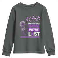 Overdose Awareness Youth Sweatshirt Remembering Those We Have Lost Dandelion Purple Ribbon Memorial