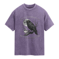 Funny Crow Coffee Washed Cotton T-Shirt Raven Spooky Halloween Hello Darkness My Old Friend