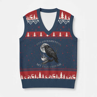 Funny Crow Coffee V-Neck Knit Sweater Vest Raven Spooky Halloween Hello Darkness My Old Friend - Wonder Print Shop