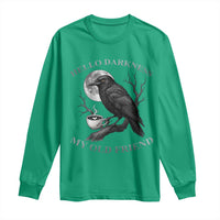 Funny Crow Coffee Long Sleeve Shirt Raven Spooky Halloween Hello Darkness My Old Friend - Wonder Print Shop