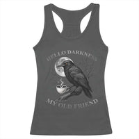 Funny Crow Coffee Racerback Tank Top Raven Spooky Halloween Hello Darkness My Old Friend - Wonder Print Shop