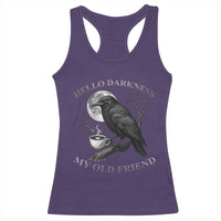 Funny Crow Coffee Racerback Tank Top Raven Spooky Halloween Hello Darkness My Old Friend - Wonder Print Shop