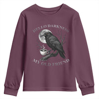 Funny Crow Coffee Youth Sweatshirt Raven Spooky Halloween Hello Darkness My Old Friend - Wonder Print Shop