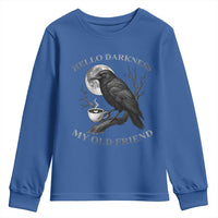 Funny Crow Coffee Youth Sweatshirt Raven Spooky Halloween Hello Darkness My Old Friend - Wonder Print Shop