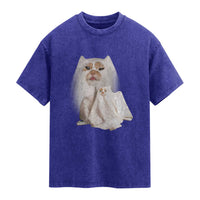 Funny Halloween Ghost Cat Meme Washed Cotton T-Shirt